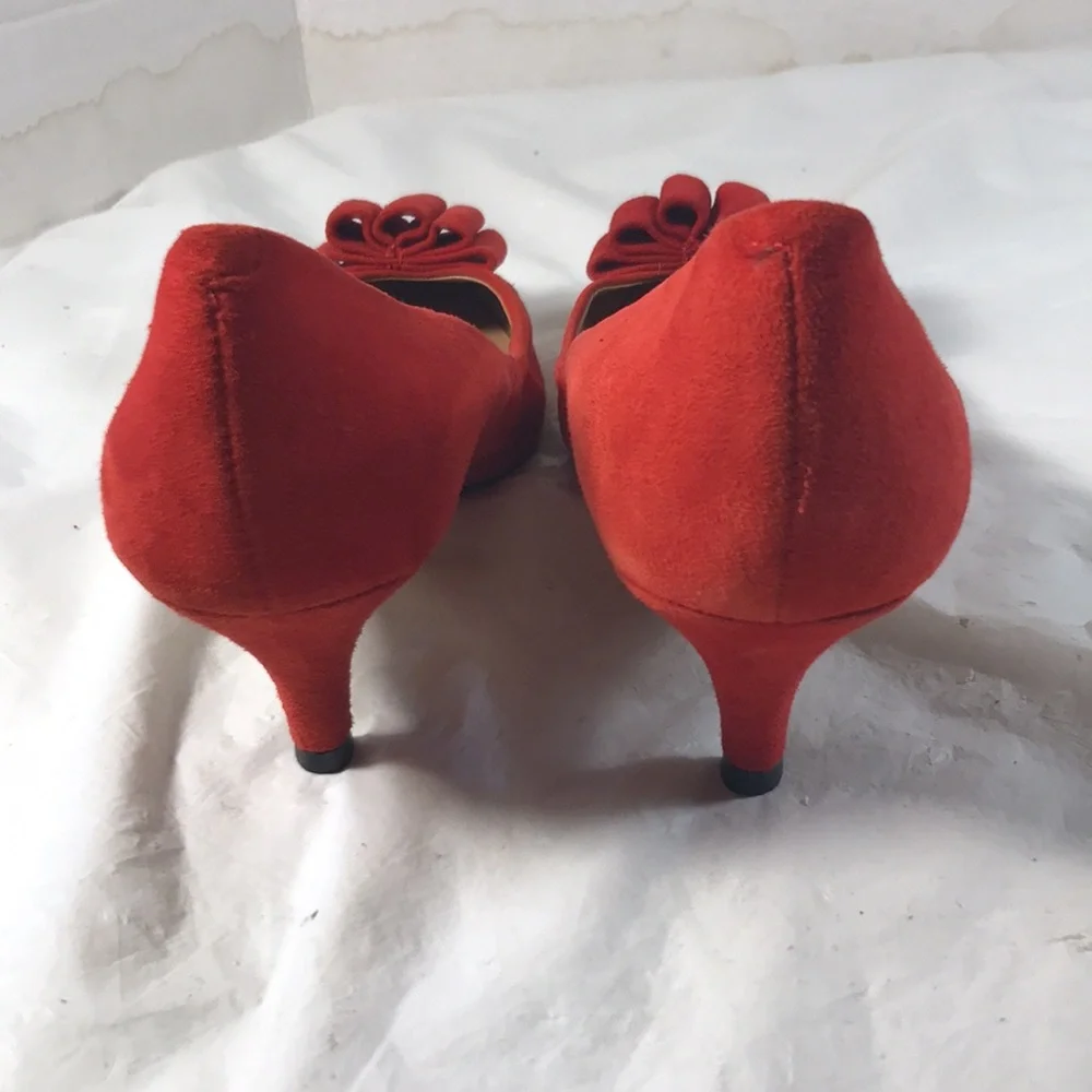 Talbots Danica Women’s Bow Accent Red Suede Slip On Kitten Heel Pointy Shoe Pump